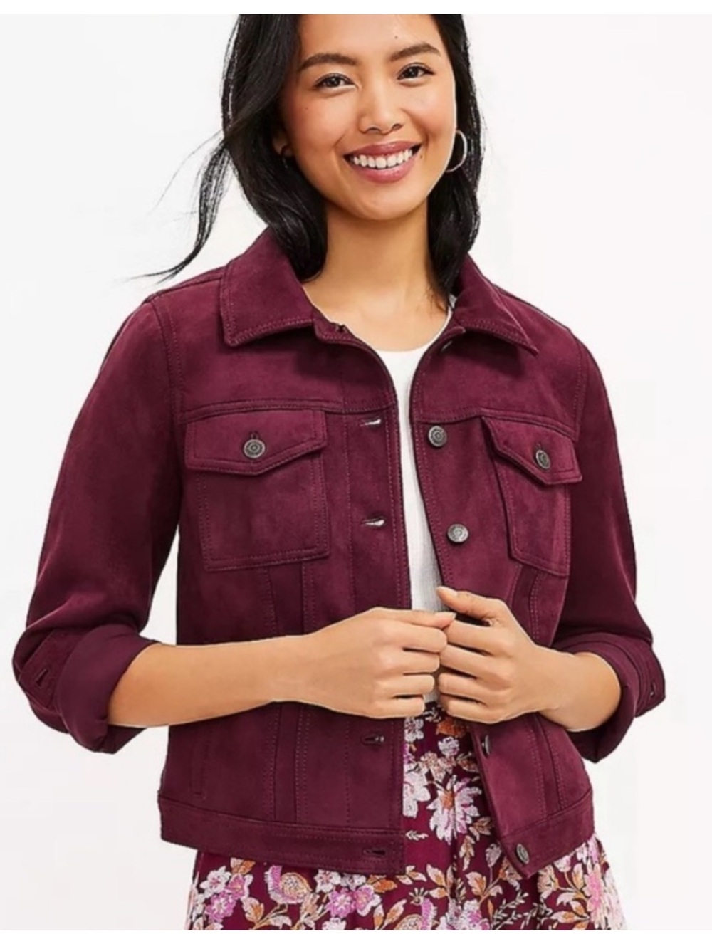Loft Faux Suede Burgundy Jacket